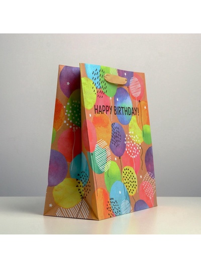 Пакет подарочный крафтовый, упаковка, Happy birthday, ML 23×27×11.5 см
