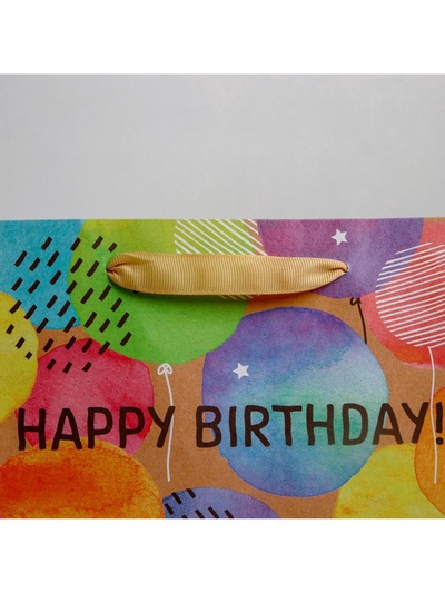Пакет подарочный крафтовый, упаковка, Happy birthday, ML 23×27×11.5 см