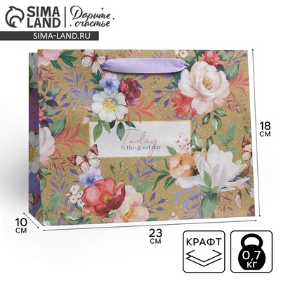 Пакет подарочный крафтовый, упаковка, Today, 23×18×10 см