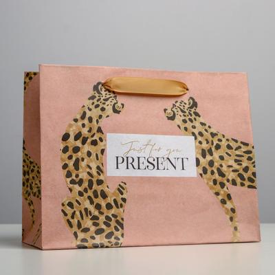 Пакет подарочный крафтовый горизонтальный, упаковка, «Леопард», MS 23 х 18 х 10 см