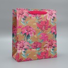 Пакет подарочный крафтовый вертикальный, упаковка, «Цветы», ML 23 х 27 х 11,5 см - Фото 3