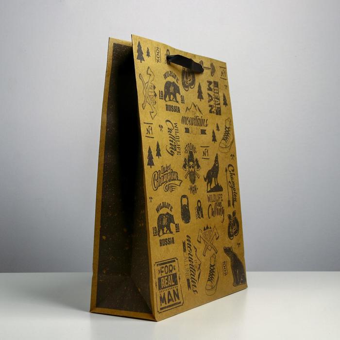 Пакет подарочный крафтовый вертикальный, упаковка, «For real man», L 31 х 40 х 11.5 см - фото 1919004043