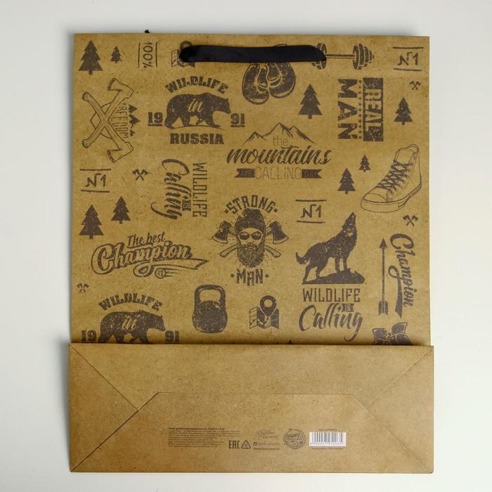 Пакет подарочный крафтовый вертикальный, упаковка, «For real man», L 31 х 40 х 11.5 см - фото 1919004045