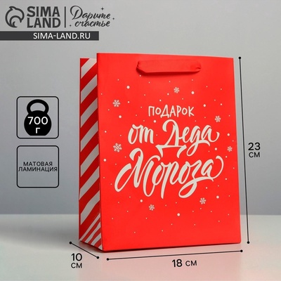 Пакет подарочный новогодний ламинированный «Подарок от Деда Мороза», MS 18×23×10 см