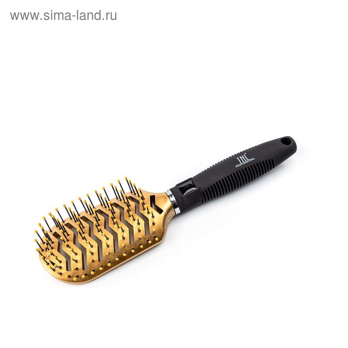 Щетка массажная для волос TNL овальная, продувная, нейлоновые штифты, 63 мм, золотая
