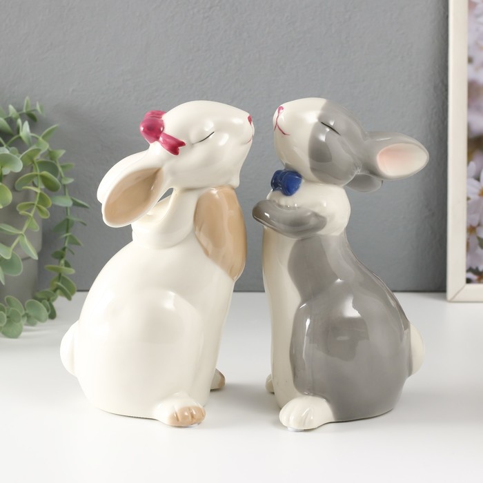 Сувенир керамика "Кролики милашки" белые МИКС 20х10х10,5 см - Фото 1