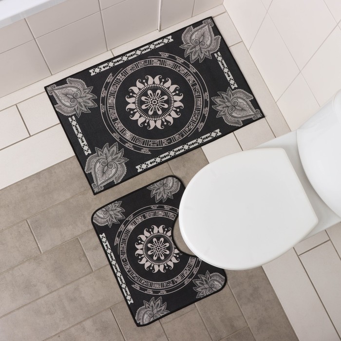 Набор ковриков для ванной и туалета Доляна «Адуор», 2 шт, 50×78 см, 40×50 см, цвет серый