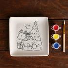 Набор тарелка под раскраску «Олень с подарками» краска 3 цв по 2 мл, кисть - Фото 2
