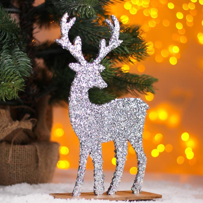 Декор новогодний «Яркий олень» серебряный, 6×14×24 см - Фото 1