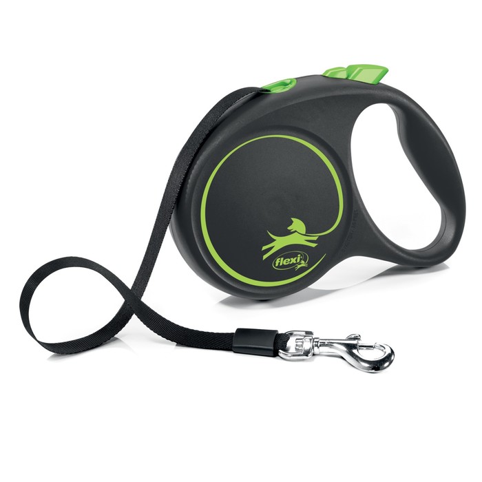 Рулетка Flexi Black Design L (до 50 кг) 5 м лента, черный/зеленый - Фото 1