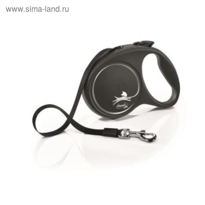 Рулетка Flexi Black Design L (до 50 кг) 5 м лента, черный/серебро - Фото 1