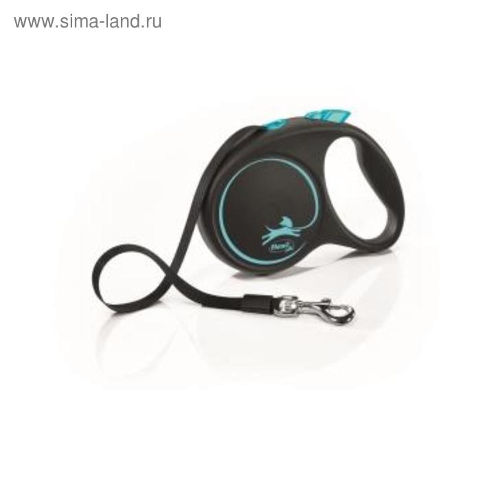 Рулетка Flexi Black Design M (до 25 кг) 5 м лента, черный/синий - Фото 1