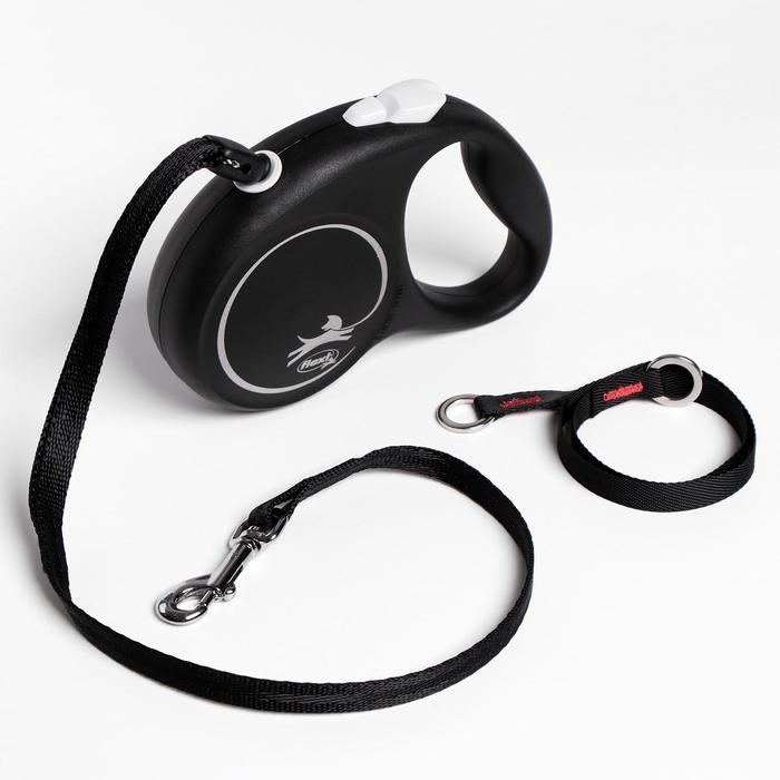 Рулетка Flexi Black Design S (до 12 кг) 5 м трос, чёрный/серебро - Фото 1