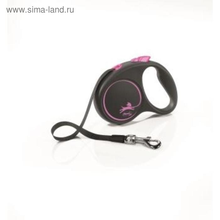 Рулетка Flexi Black Design S (до 15 кг) 5 м лента, черный/розовый - Фото 1