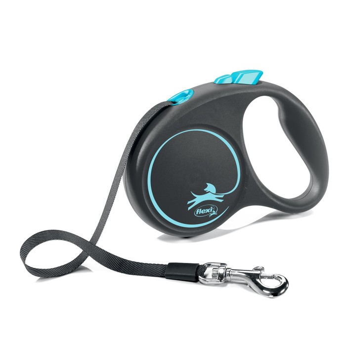 Рулетка Flexi Black Design S (до 15 кг) 5 м лента, черный/синий - Фото 1
