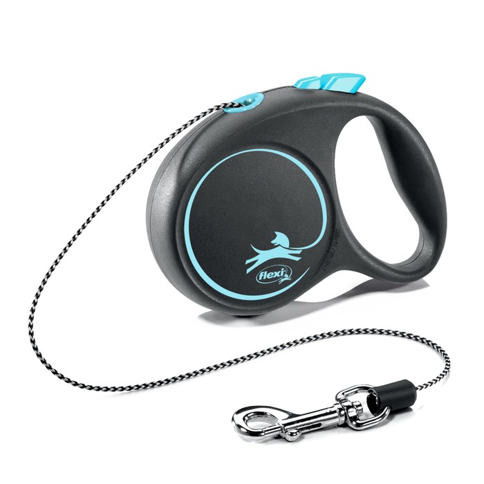 Рулетка Flexi Black Design XS (до 8 кг) 3 м трос, черный/голубой - Фото 1