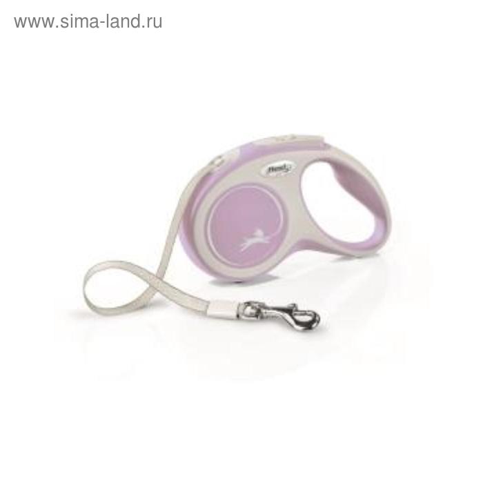 Рулетка Flexi NEW LINE Comfort S (до 15 кг) лента, 5 м серый/розовый - Фото 1