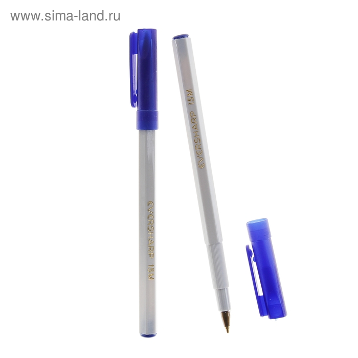 Ручка шариковая серый корпус с синим колпачком, стержень синий - Фото 1