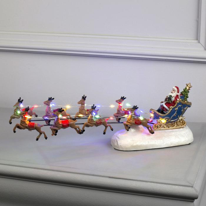 Светодиодная фигура «Упряжка Деда Мороза» 38 × 12 × 10 см, полистоун, батарейки ААх3 (не в комплекте), свечение мульти - фото 1907149240