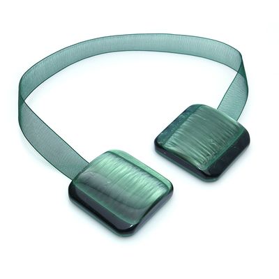 Подхват для штор на ленте "Квадрат перламутровый", цвет зелёный