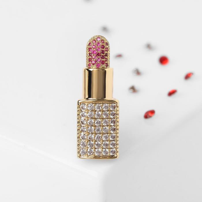 Брошь «Помада», цвет бело-розовый в золоте - Фото 1