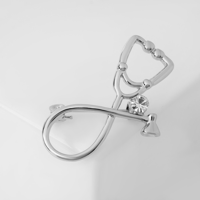 Брошь «Стетоскоп», белая в серебре - Фото 1