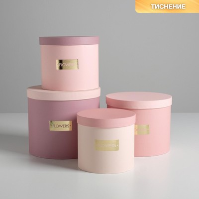 Набор шляпных коробок для цветов 4 в 1, упаковка подарочная, «Нежные тона», 14 х 13 см - 20 х 17,5 см
