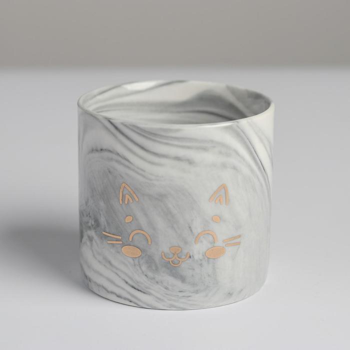 Горшок керамический с тиснением, кашпо «Котик», 8 х 7,5 см - фото 1905700389