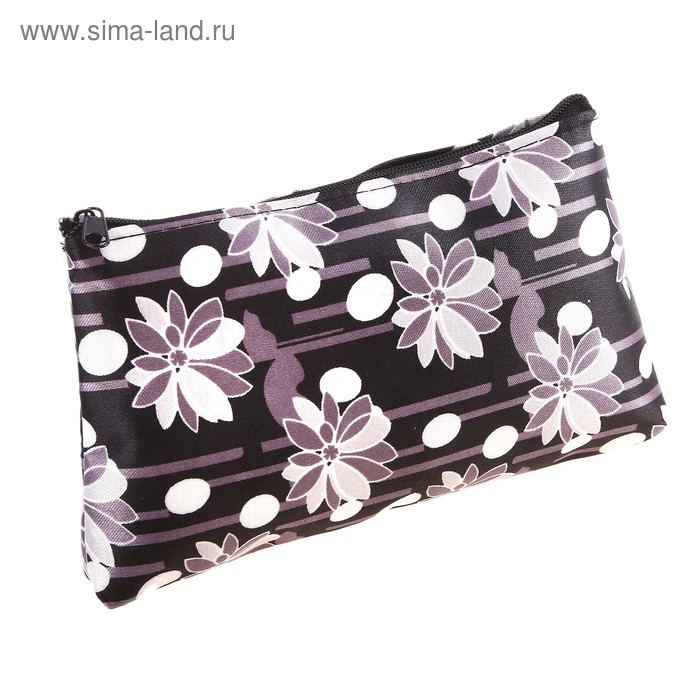 Косметичка прямоугольная "Цветы" на молнии, цвет чёрно-серый - Фото 1