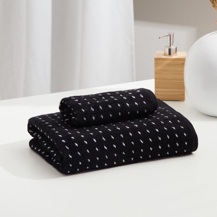 Полотенце махровое Этель ЧБ «Пунктир», пестроткань, 70×130 см - Фото 1