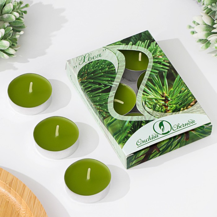 Набор чайных свечей ароматических "Хвоя", 3,8х1,6 см, 3,5 ч, 12 г, 6 штук - Фото 1