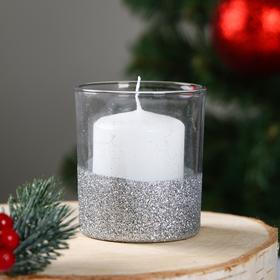 Свеча в стакане "Праздничная", 7,8х7 см, 27 ч, 265 г, серебро