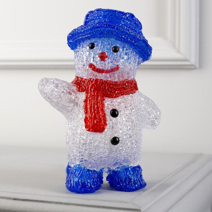 Светодиодная фигура «Приветливый снеговик» 13 × 20 × 8 см, акрил, 10 LED, батарейки ААх2 (не в комплекте), свечение мульти (RGB) - фото 1885075690