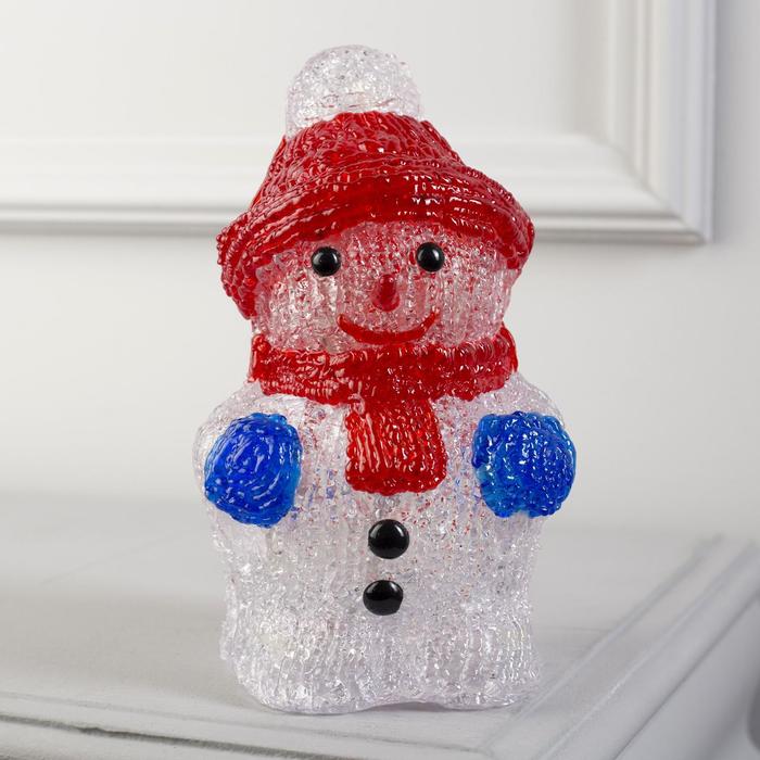 Светодиодная фигура «Снеговик» 11 × 22 × 11 см, акрил, 24 LED, батарейки ААх2 (не в комплекте), свечение мульти (RGB) - фото 1885075694