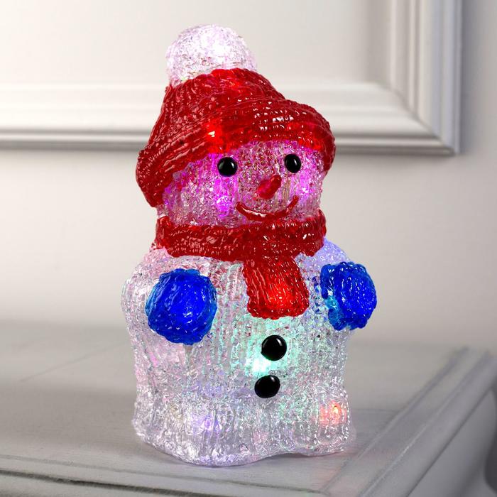 Светодиодная фигура «Снеговик» 11 × 22 × 11 см, акрил, 24 LED, батарейки ААх2 (не в комплекте), свечение мульти (RGB) - фото 1885075695