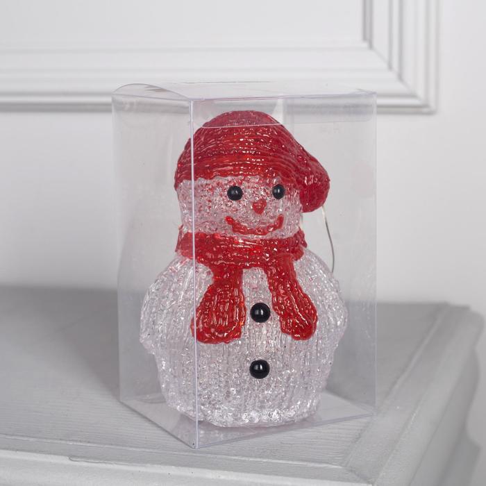 Светодиодная фигура «Снеговичок в шапке» 7 × 15 × 7 см, акрил, 8 LED, батарейки ААх2 (не в комплекте), свечение белое - фото 1886536124
