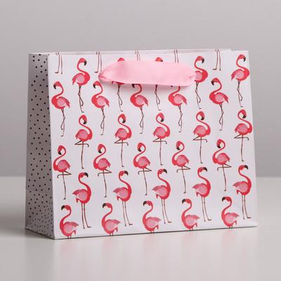 Пакет подарочный ламинированный горизонтальный, упаковка, «Фламинго», S 15 х 12 х 5,5 см