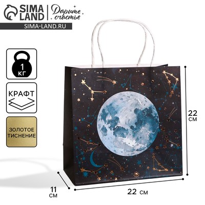 Пакет подарочный крафтовый, упаковка, «Вселенная», 22×22×11 см
