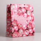 Пакет ламинированный вертикальный «Розовые шарики», ML 23 х 27 х 11,5 см, Новый год - фото 318396362