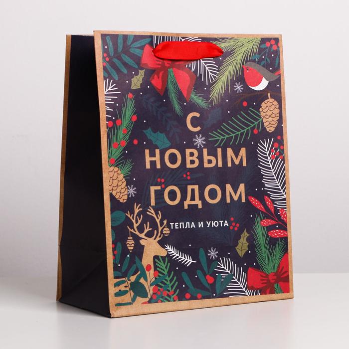 Пакет крафтовый вертикальный «Новогодний лес», MS 18 × 23 × 10 см