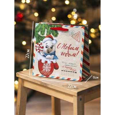 Пакет подарочный новогодний крафтовый квадратный «Новогодняя посылка», 22 х 22 х 11 см