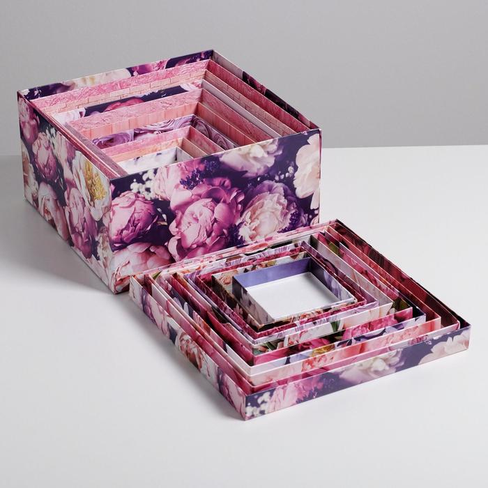 Набор коробок 10 в 1, упаковка подарочная, «Цветочный», 10.2 х 10.2 х 6‒28.2 х 28.2 х 15 см - фото 1908608679