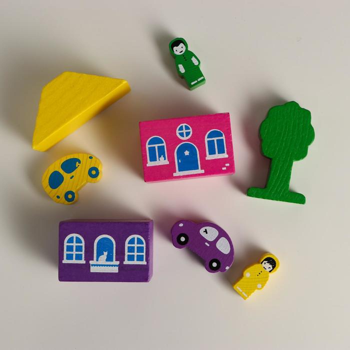 Деревянный конструктор «Цветной городок» фиолетовый, 8 деталей, Томик - фото 1877652347