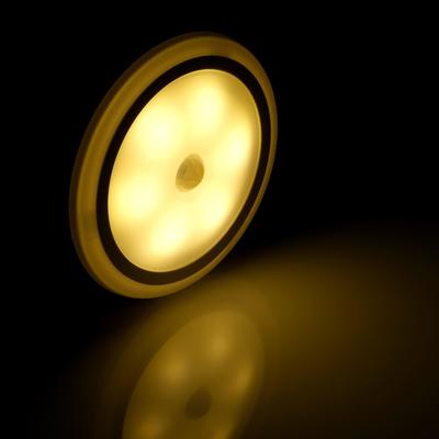 Светильник светодиодный с датчиком движения, 6LED, 2.5 Вт, от батареек 3хAAA, 3000К, свечение тёплое белое