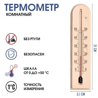 Термометр, градусник комнатный "Комфорт", от 0°C до +50°C, 22 х 5.1 х 1.5 см
