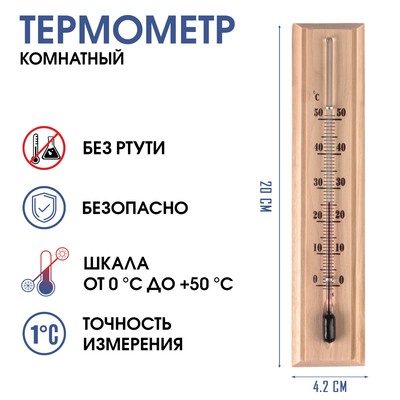 Термометр комнатный «Уют», от 0°C до +50°C, 20×4.2×1.3 см