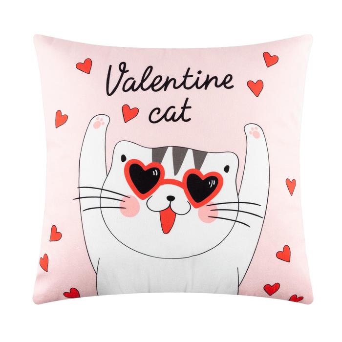 Подушка "Этель" Valentine cat, 40х40 см, велюр, 100% п/э - Фото 1