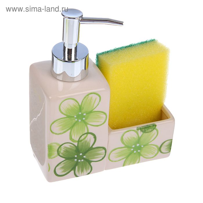 Дозатор 250 мл "Цветение" для моющего средства, с подставкой для губки, цвета МИКС - Фото 1