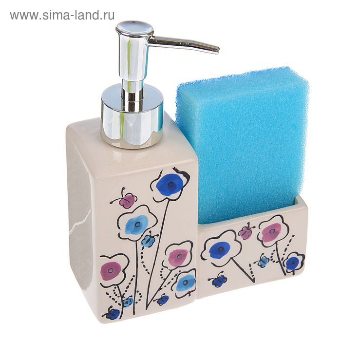 Дозатор 250 мл "Весенний луг" для моющего средства, с подставкой для губки, цвета МИКС - Фото 1