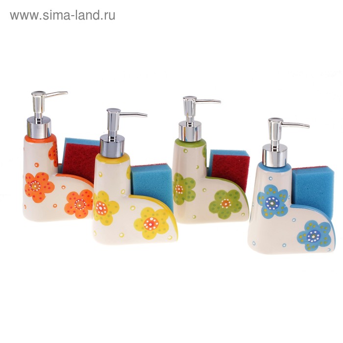 Дозатор для моющего средства с подставкой для губки "Поляна", цвета МИКС - Фото 1